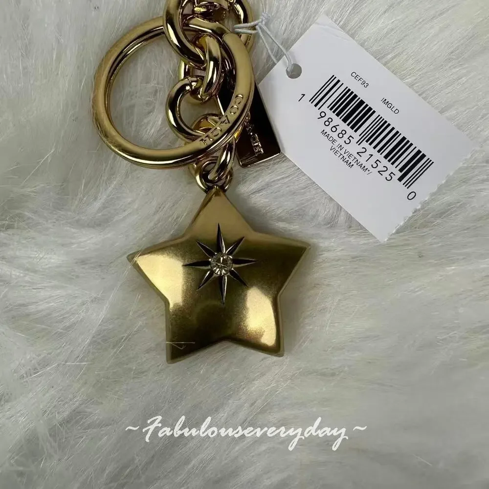 COACH Mini Star Bag Charm Key Ring FOB Gold Detachable CEF93 NWT